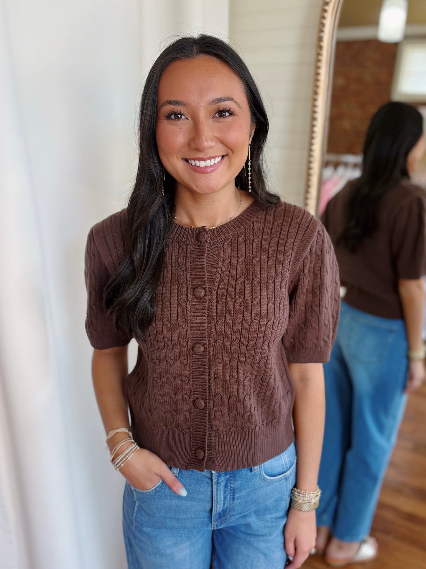 ESPRESSO SHORT SLEEVE CARDIGAN