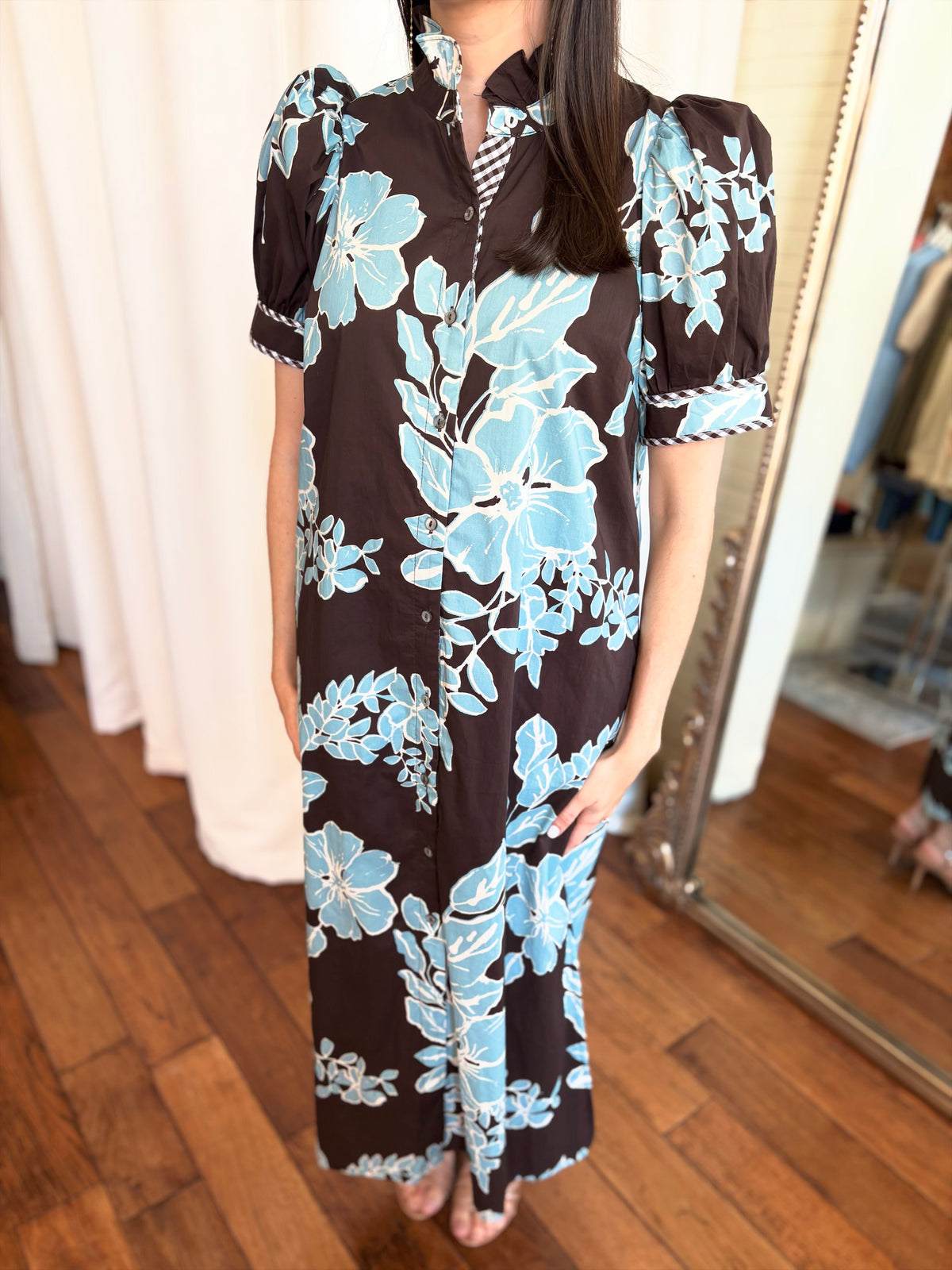 LORI MIDI DRESS- BROWN FLORAL PRINT