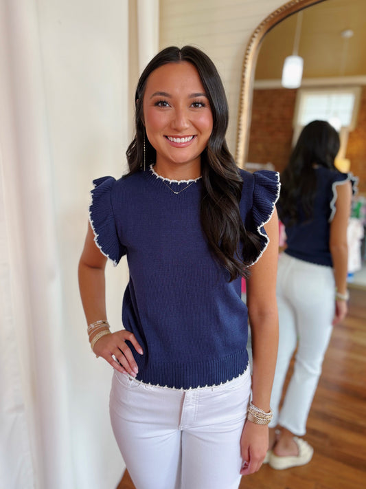 GEORGIE SWEATER TOP- NAVY