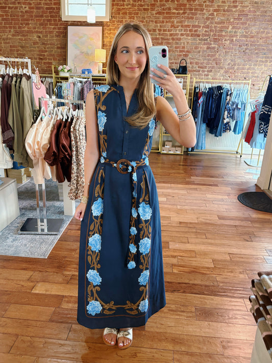 BEYOND BY VERA IRIS DRESS- HARVEST NAVY