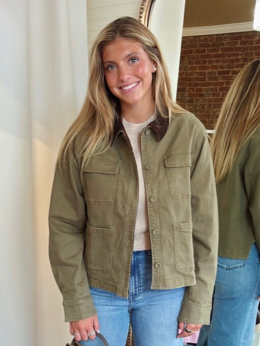 AUSTIN BARN JACKET- OLIVE/BROWN