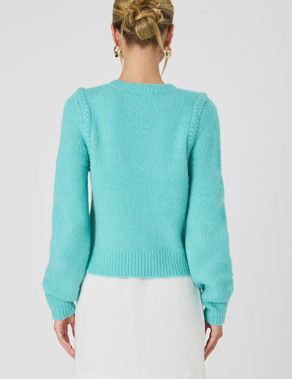 FRENCH CONNECTION BRAIDED DETAIL SWEATER-CASHMERE BLUE