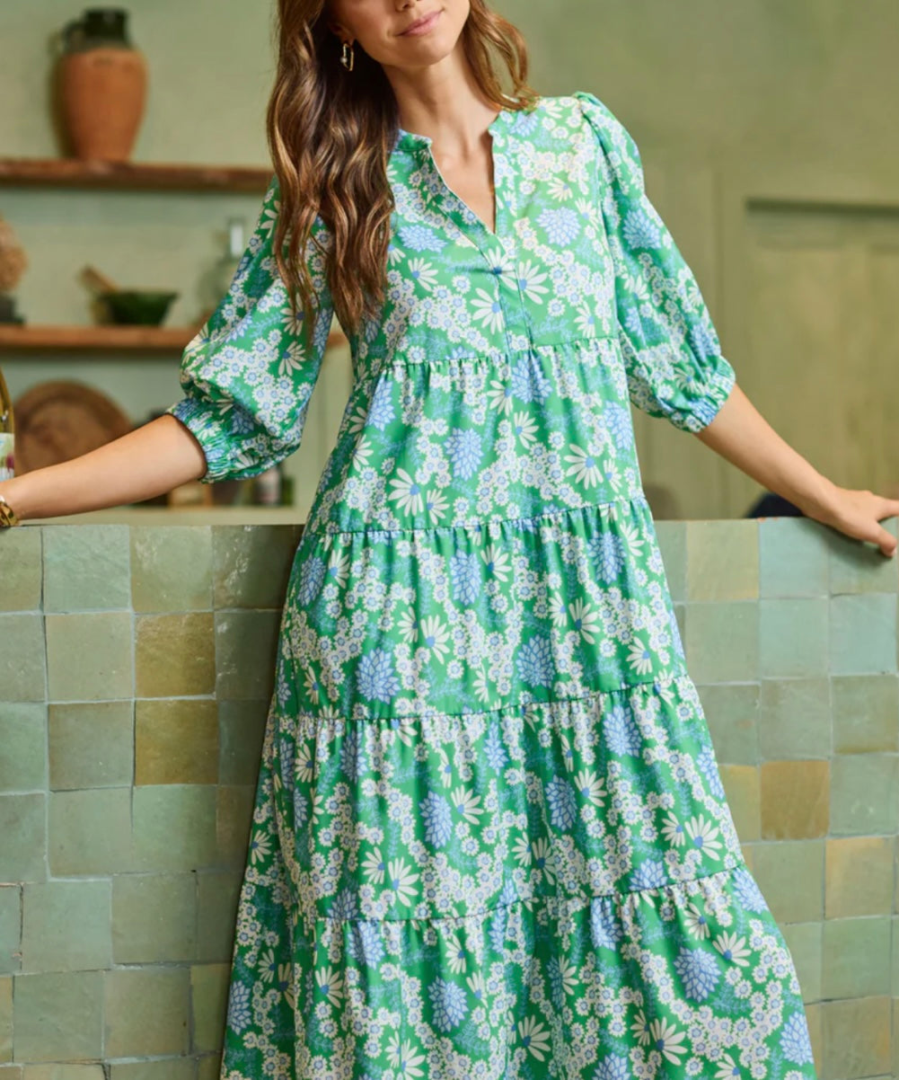 CAMERON DRESS- DAISY CHAIN GREEN