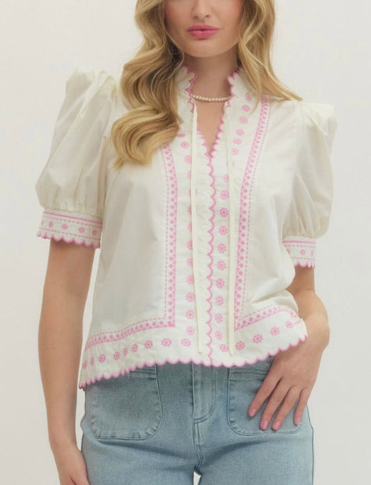 CARRIE TOP- CREAM/PINK
