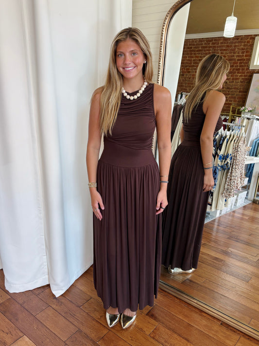 LINDLEY MAXI DRESS- CHOCOLATE