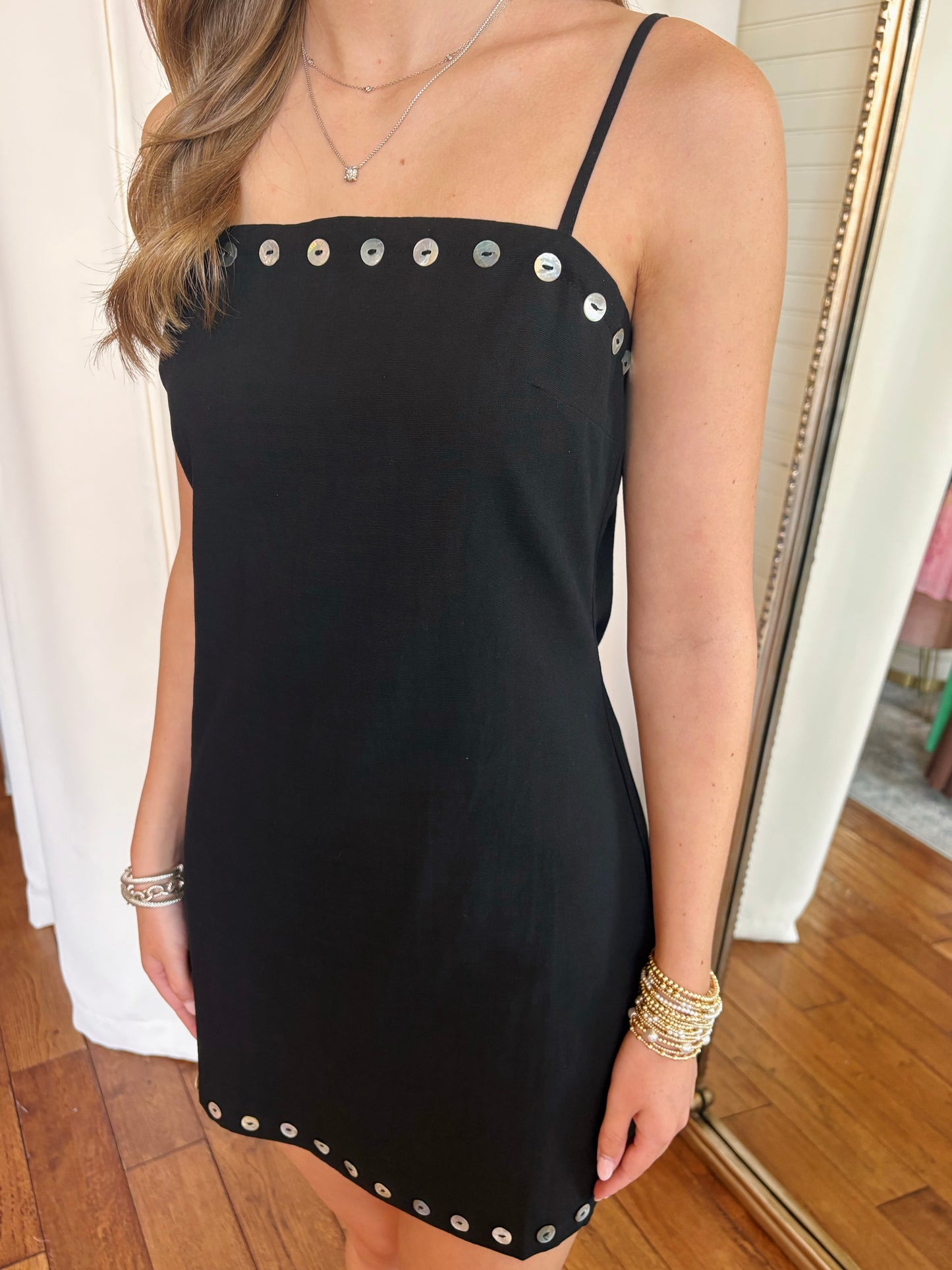 HART SHELL BUTTON MINI DRESS- BLACK