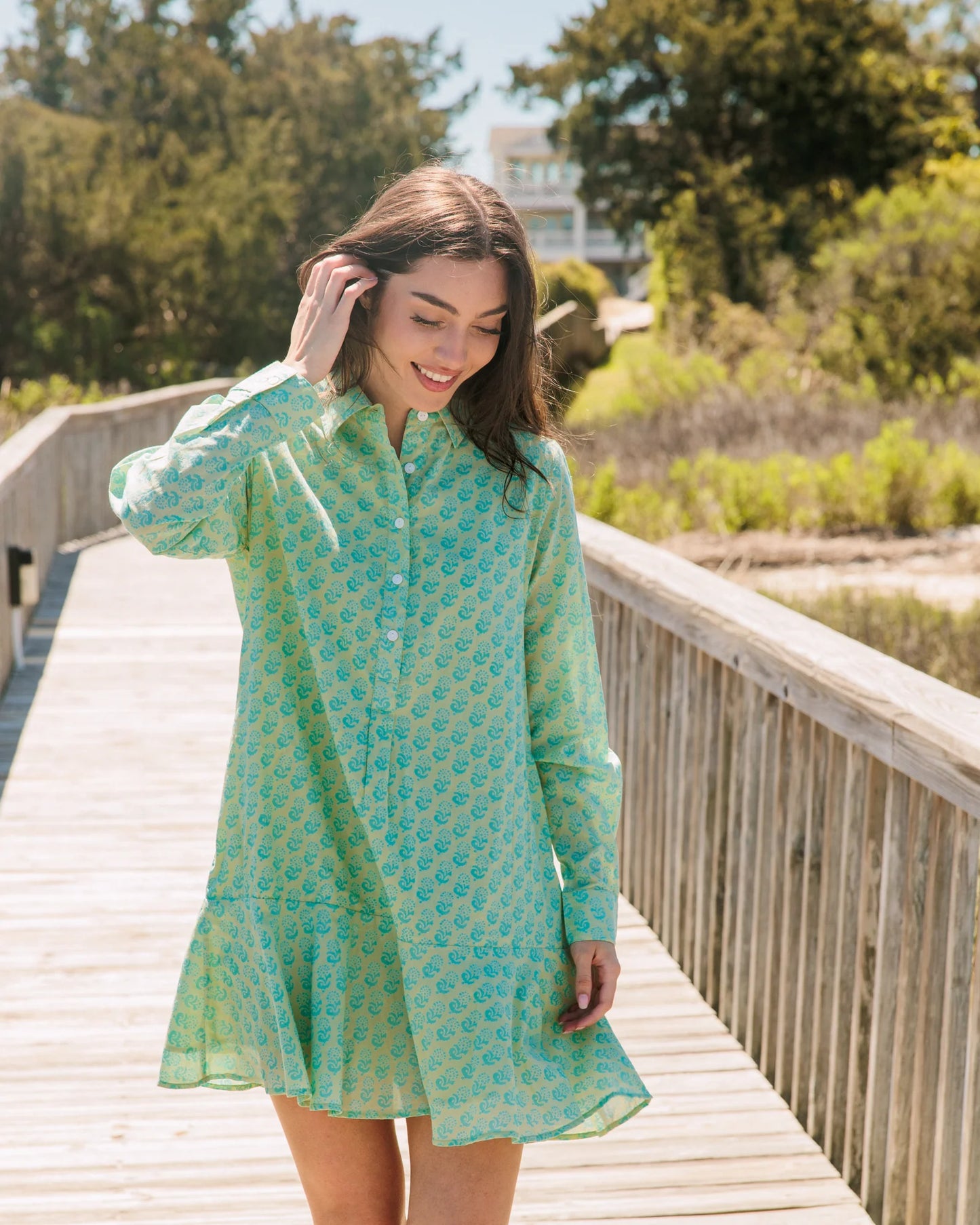 LIVRO POLLY DRESS- TEAL MARIGOLDS