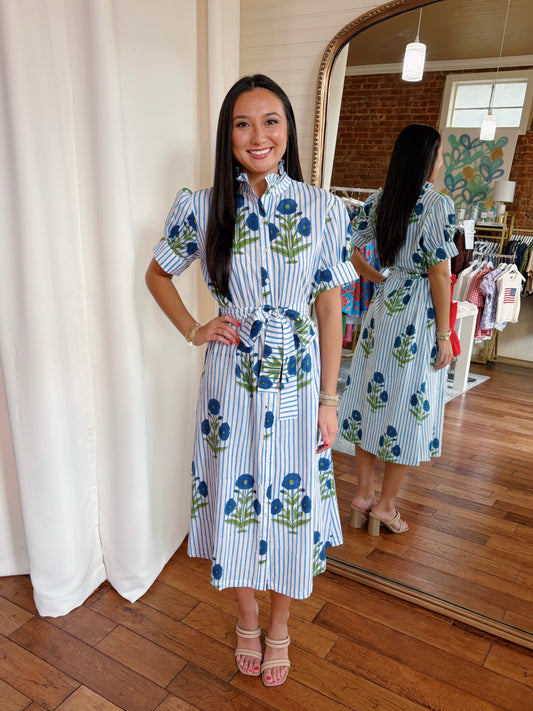 DELPHINE DRESS- BLUE STRIPES