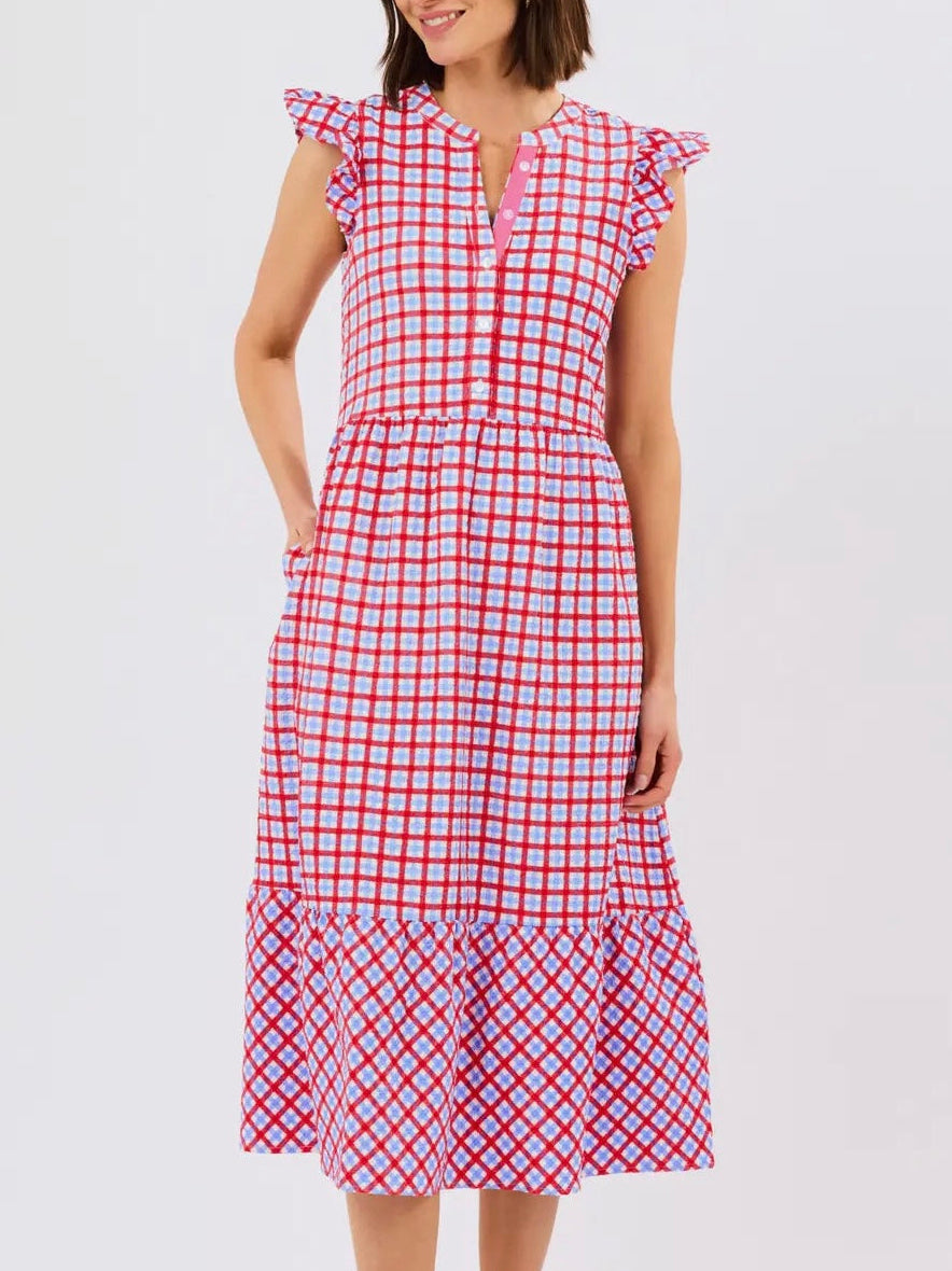 RILEY DRESS- GINGHAM RED & BLUE
