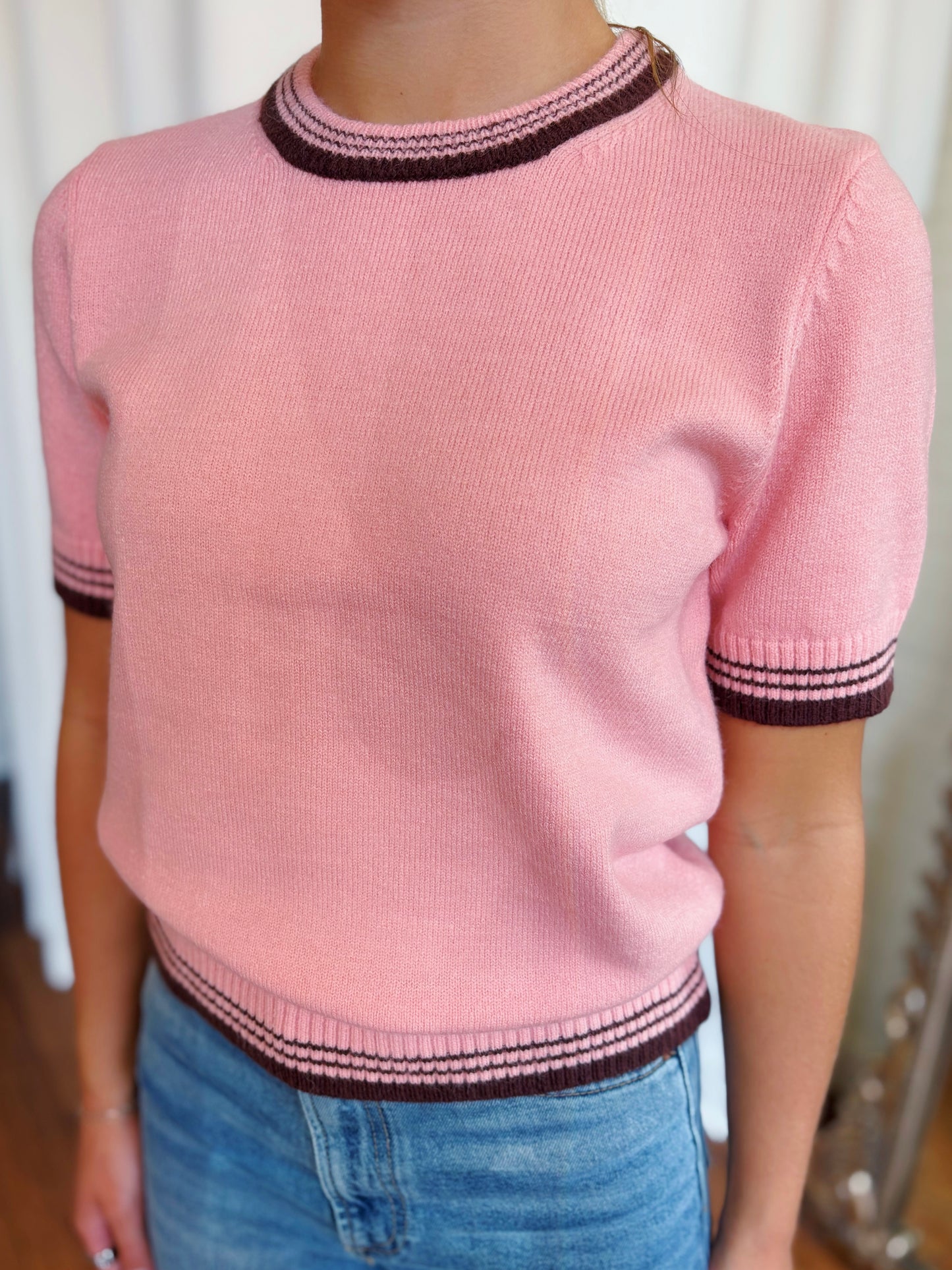 DELTA SWEATER TOP- PINK/BROWN