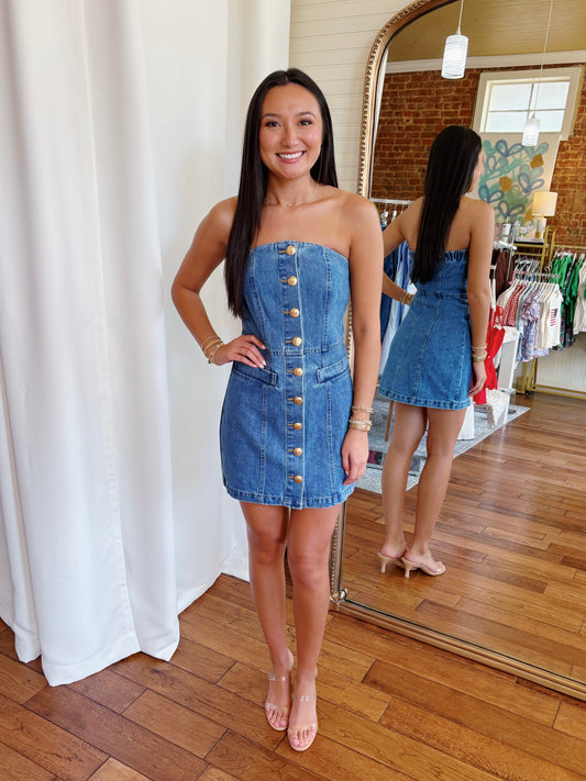 LOUISE DENIM TUBE MINI DRESS