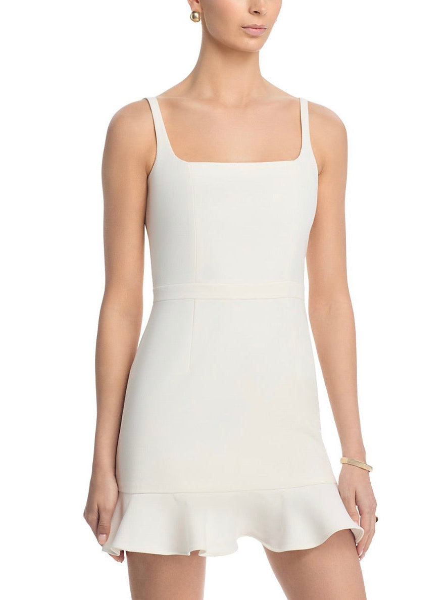 FRENCH CONNECTION WHISPER FRILLED HEM MINIDRESS- SUMMER WHITE