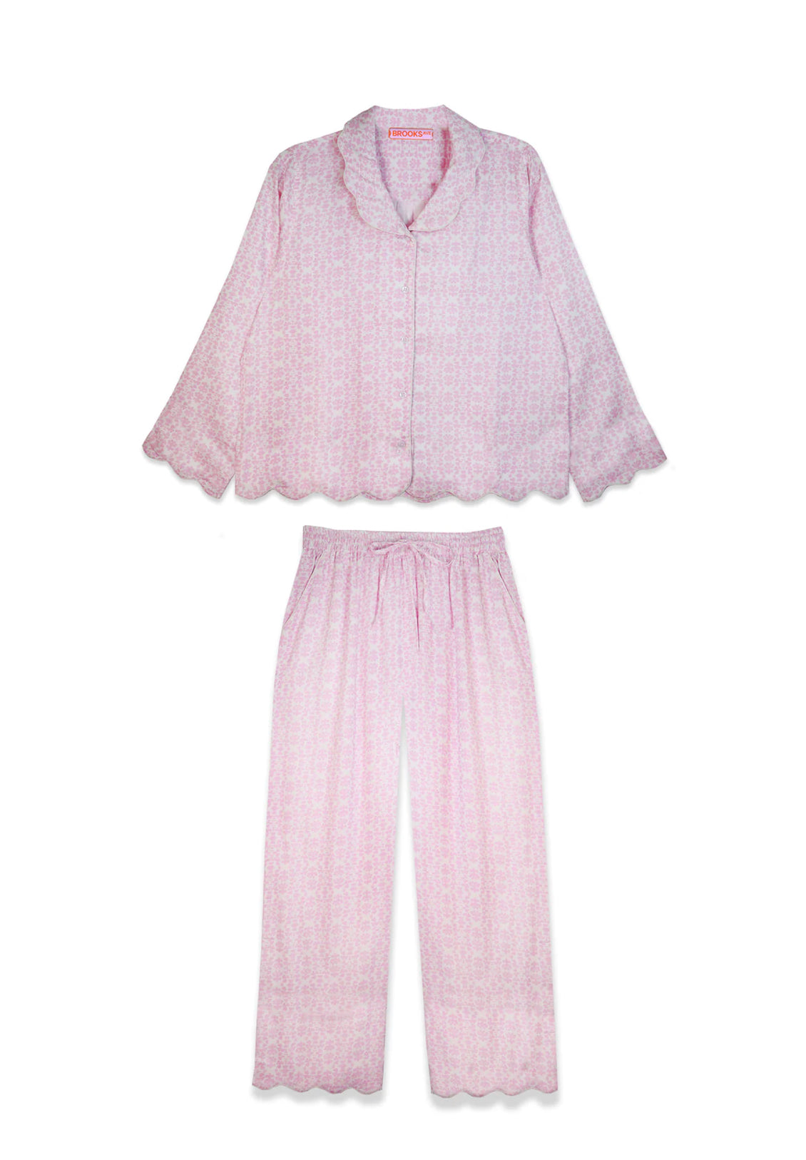 SCALLOPED PAJAMA SET LONG- LIGHT PINK CHINTZ