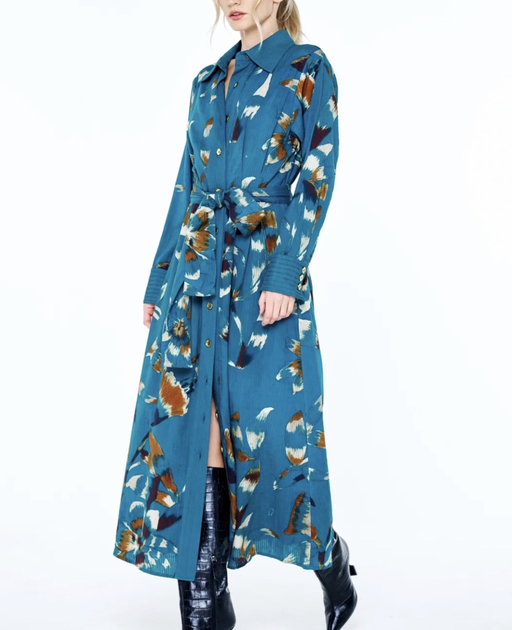 POLYNA SHIRT DRESS- TEAL