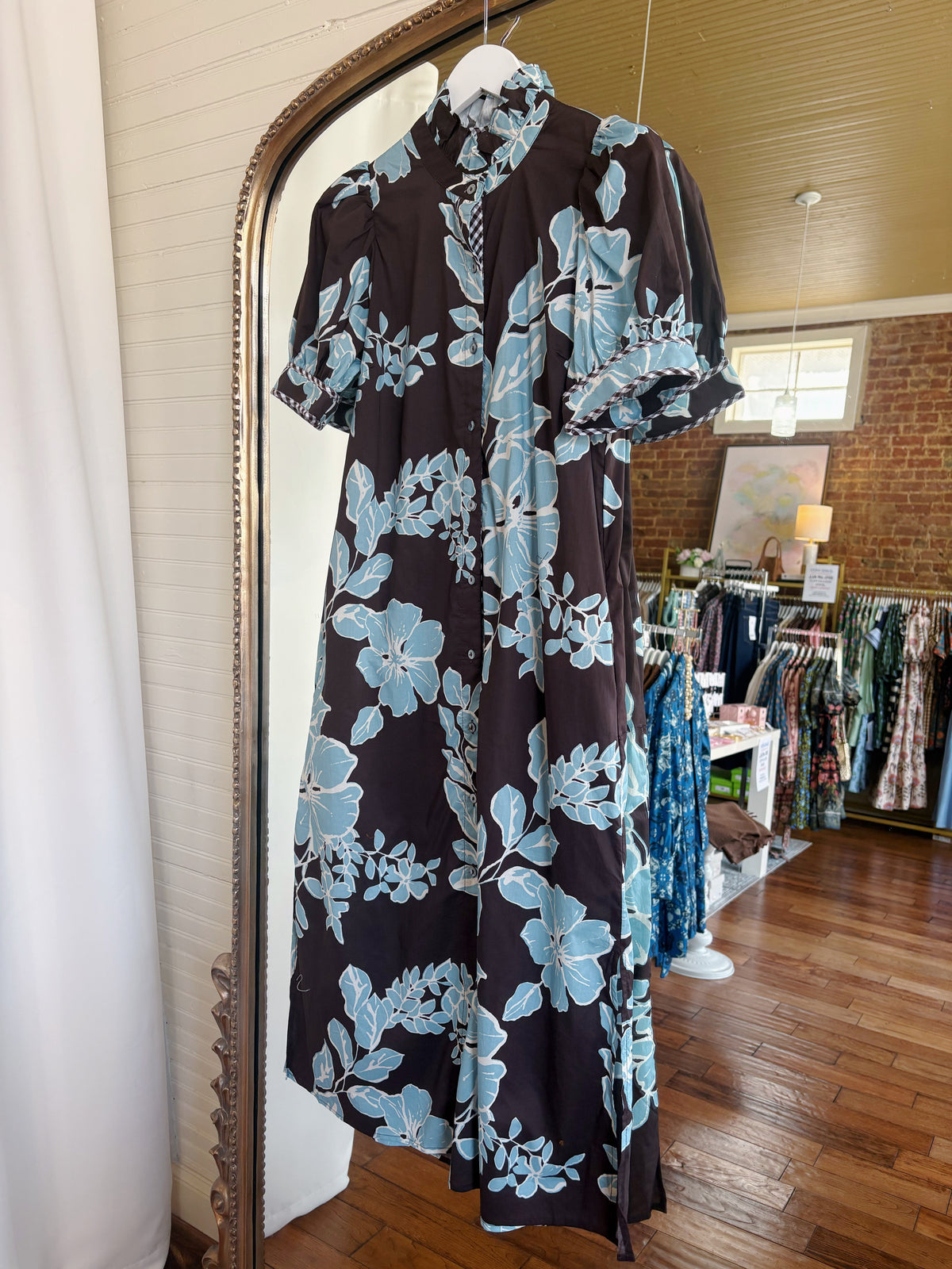 LORI MIDI DRESS- BROWN FLORAL PRINT