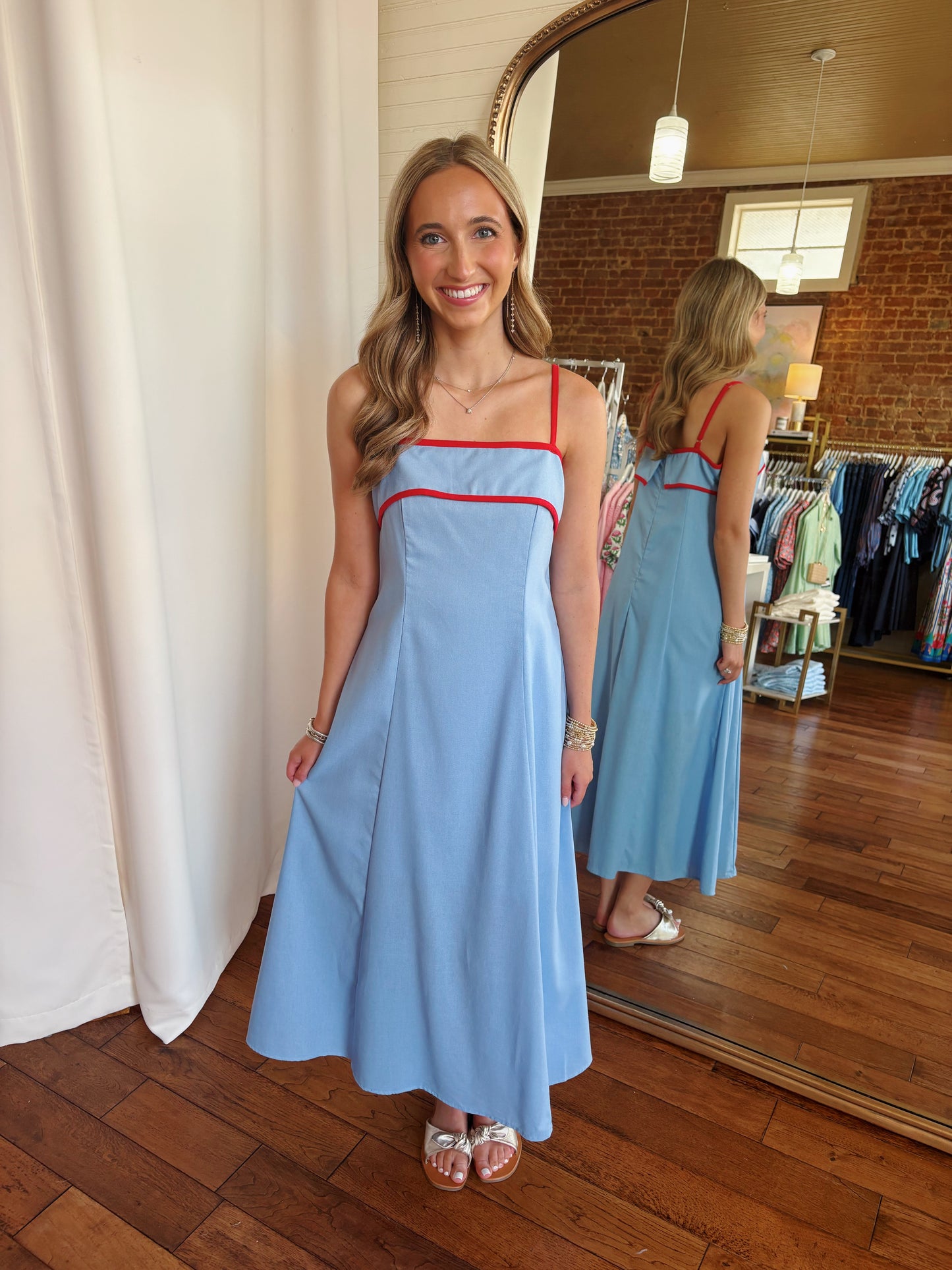 KITT MIDI DRESS- POWDER BLUE/RED
