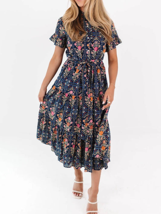 TORIAN BUTTON UP MIDI- NAVY