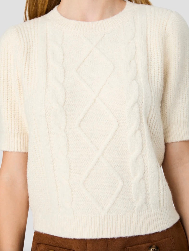 FRENCH CONNECTION WESLEY CABLE SWEATER TOP- PORCELAIN