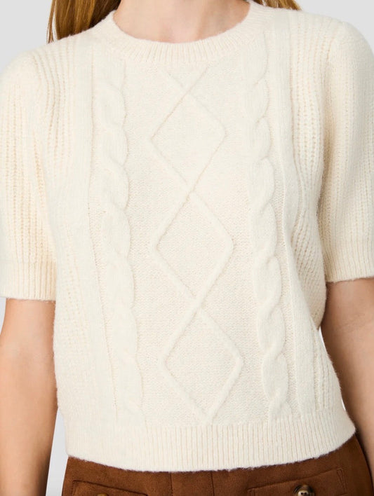 FRENCH CONNECTION WESLEY CABLE SWEATER TOP- PORCELAIN