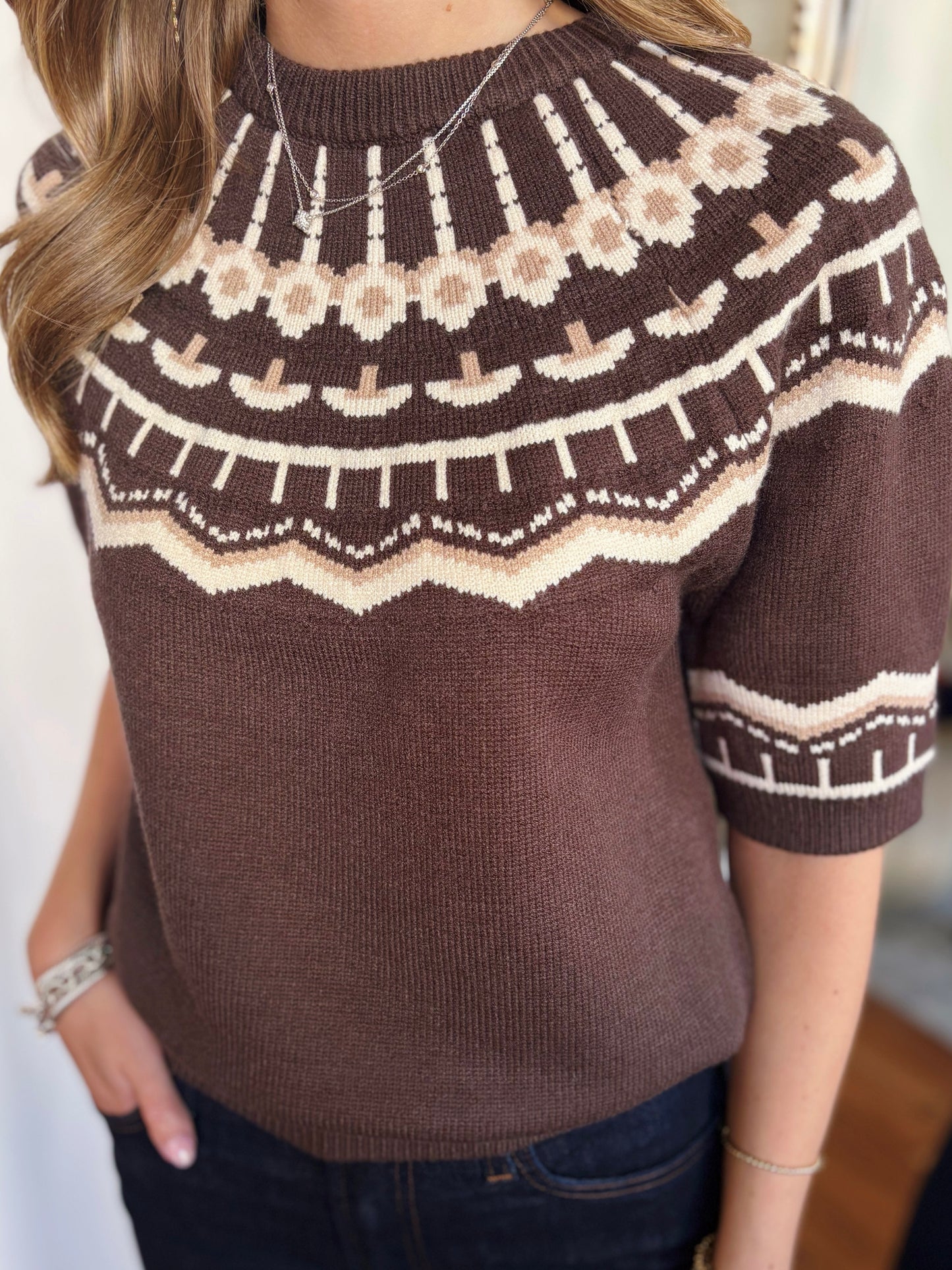 WILLA SWEATER TOP- BROWN