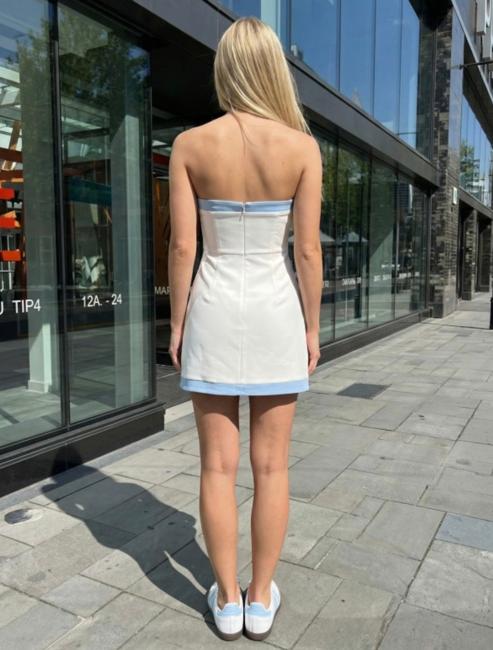 AMANDA COLOR BLOCK ROMPER DRESS- WHITE/POWDER BLUE