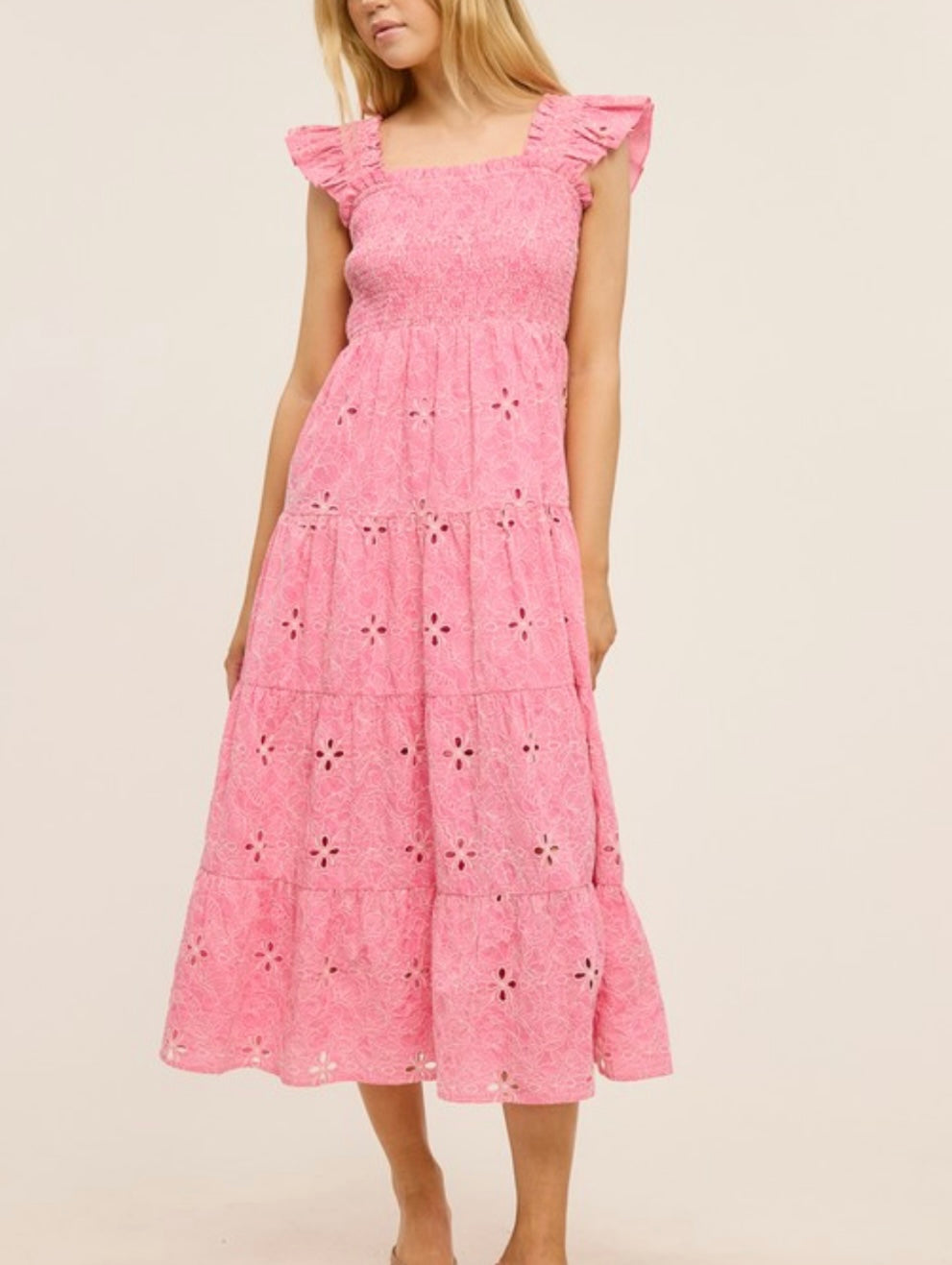 FLAMINGO PINK MIDI DRESS