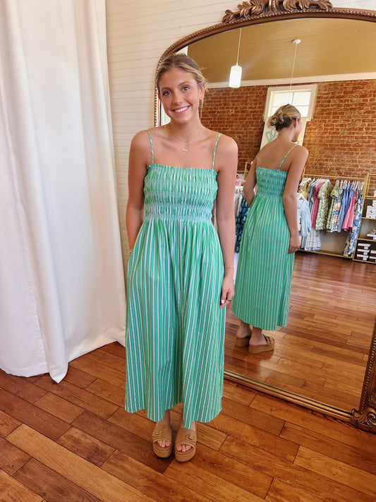 PISTOLA BIANCA DRESS- GREEN/BLUE STRIPE