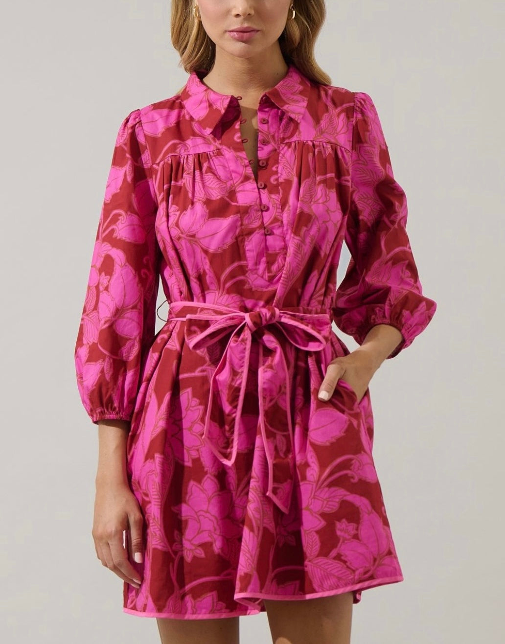 RAMY DRESS- BURGUNDY/PINK