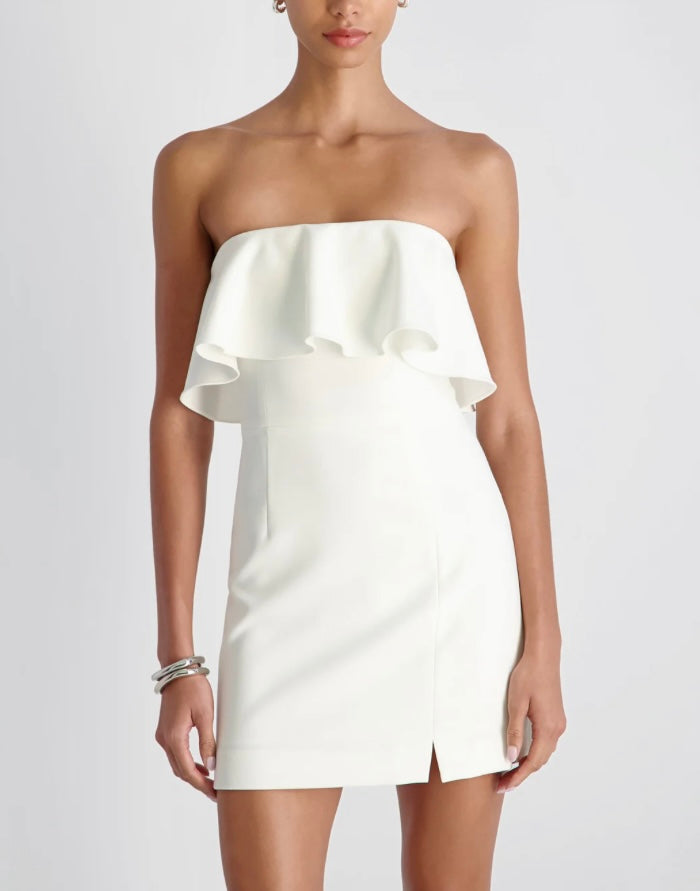 FRENCH CONNECTION STRAPLESS FRILL MINI DRESS- SUMMER WHITE