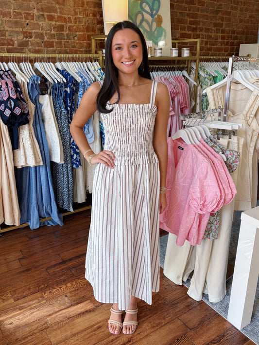 EVELYN DRESS- OFF WHITE/BROWN