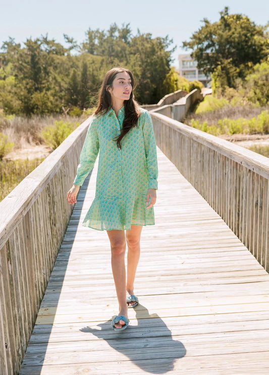 LIVRO POLLY DRESS- TEAL MARIGOLDS