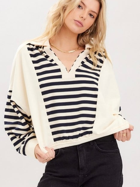 ELAINA TOP- NAVY/CREAM