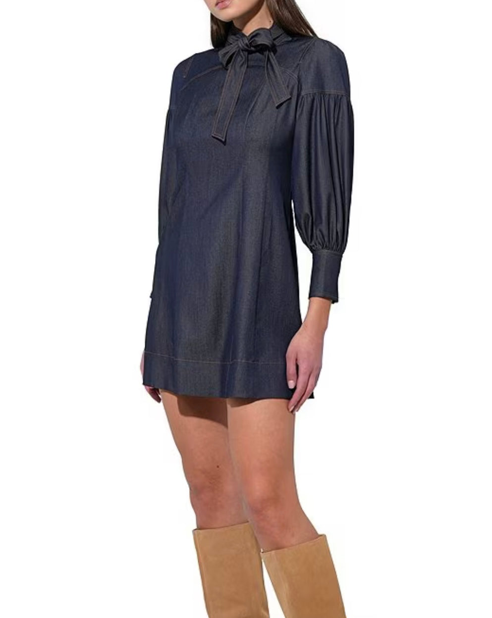 LILITH DENIM HIGH NECK DRESS