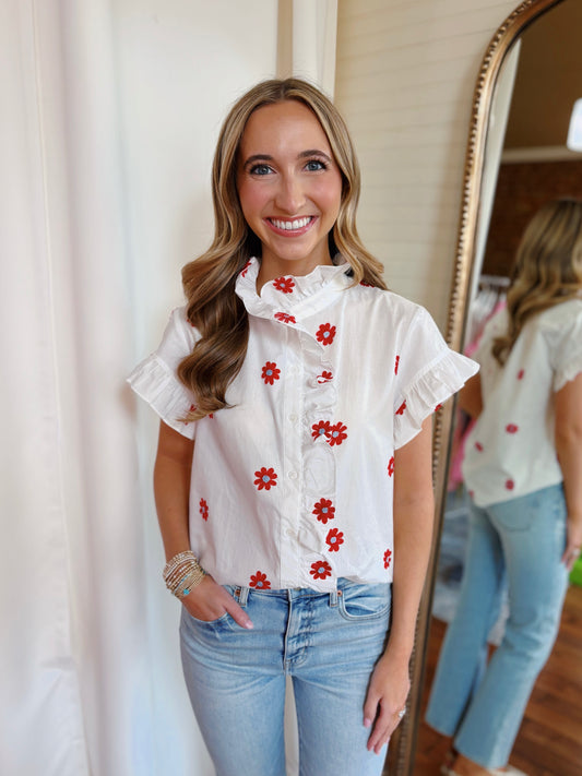 MILLIE EMBROIDERY RUFFLE SHIRT
