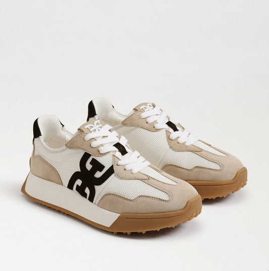 SAM EDELMAN LANGLEY LACE UP SNEAKER- WHITE/TAN/BLACK SUEDE