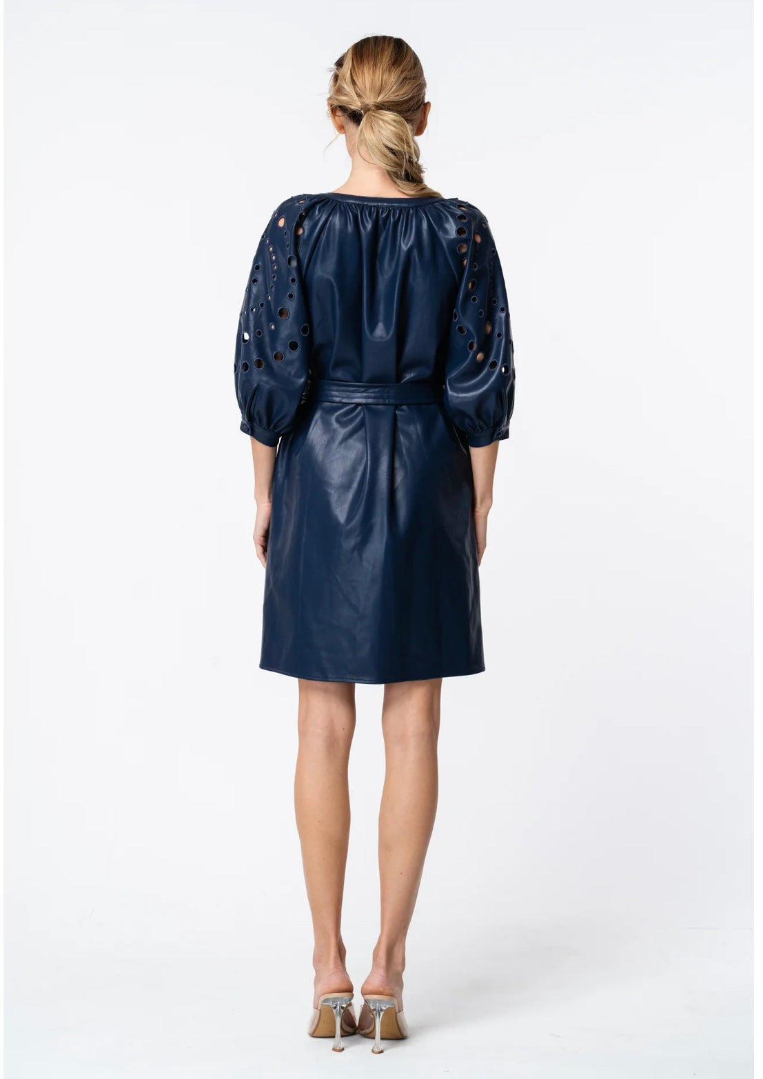 KINNA FAUX LEATHER DRESS- NAVY