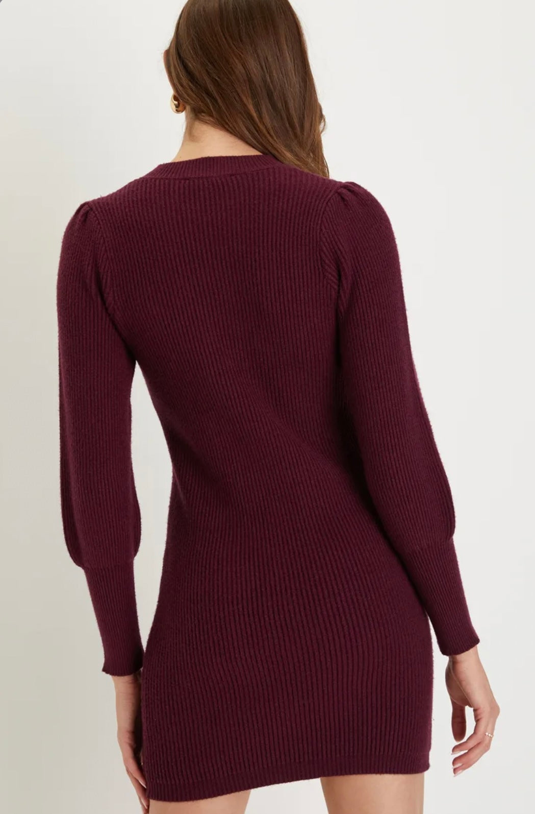 LOVING YOU FONDLY BURGUNDY RIBBED KNIT SWEATER DRESS